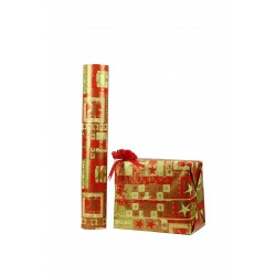 Papel de regalo estampado motivos navideños dorados fondo rojo 62cm