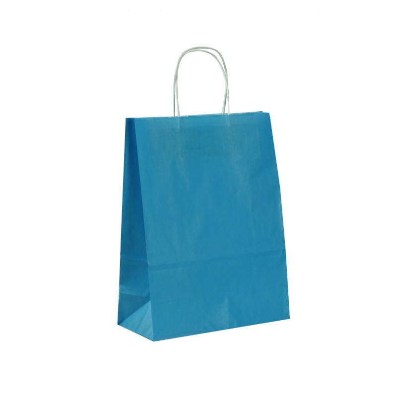 Bolsa de papel con asa rizada color azul claro