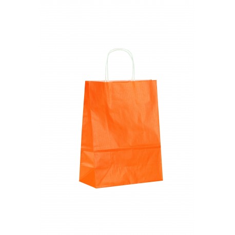 Bolsa de papel con asa rizada naranja 22x29x10cm