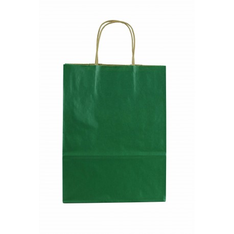 Bolsa de papel con asa rizada verde 27x22x10cm