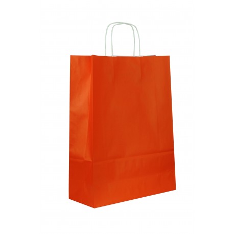 Bolsa de papel con asa rizada naranja 41x32x12cm