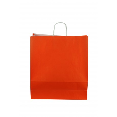 Bolsa de papel con asa rizada naranja 49x44x15cm