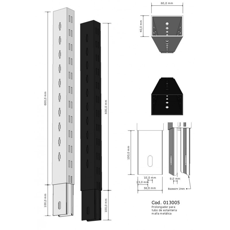 Extencion de columna para estanterias metalicas blanco 60 cm