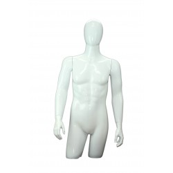 Busto de hombre fibra de vidrio blanco brillo con cabeza y brazos