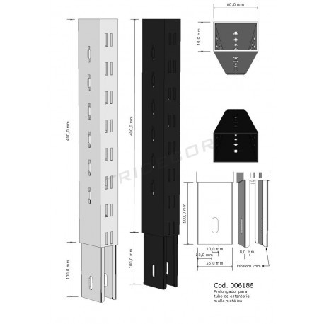 Extencion de columna para estanterias metalicas blanco  40 cm