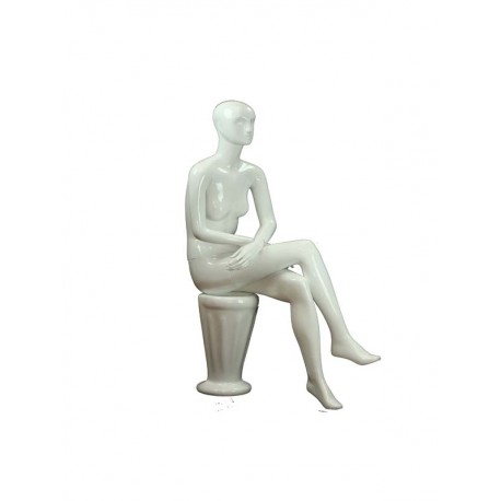 Maniquí de mujer sentada color blanco brillo con facciones