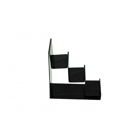 Expositor metacrilato forma escalera color negro 3 alturas