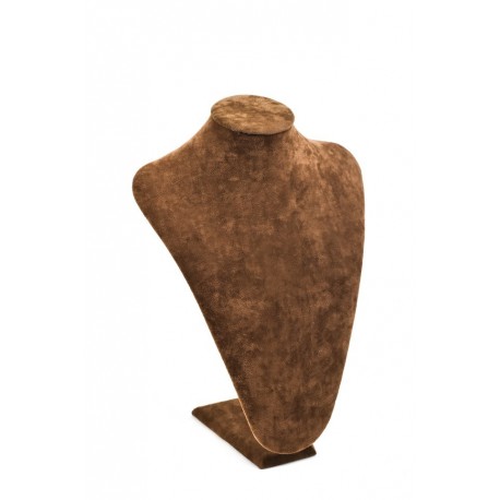 Busto expositor para collares en terciopelo marrón 36 cm