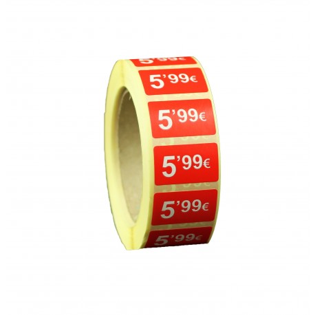 Etiquetas de precios 5,99 € para tiendas 25x15mm