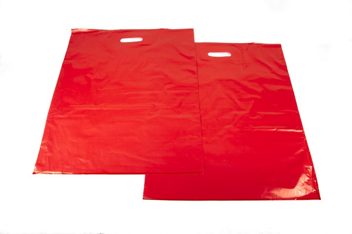 Bolsa de plástico con asa troquelada color rojo 35x45cm