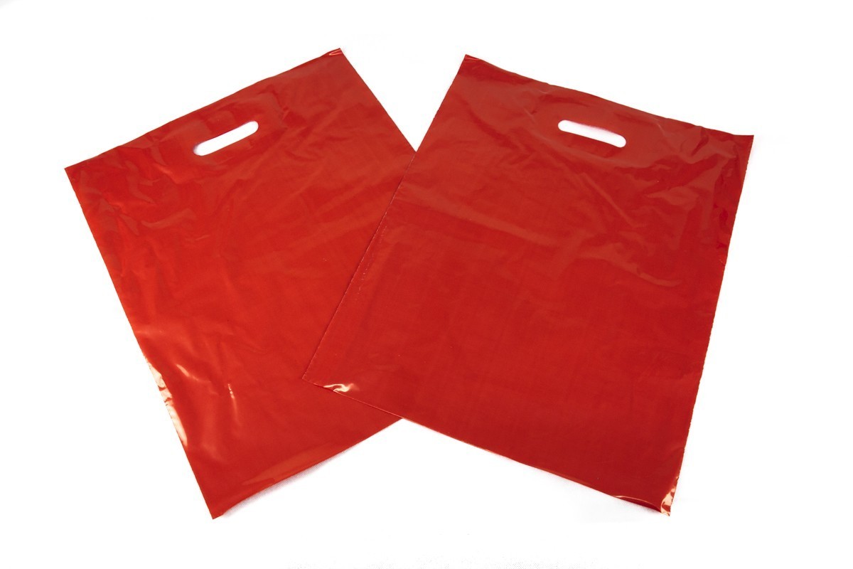 Bolsa de plástico con asa troquelada color rojo 40x50cm