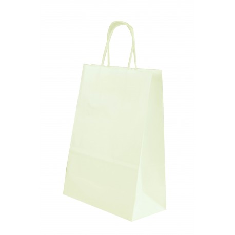 Bolsa de papel celulosa con asa rizada blanco 29x10x22cm