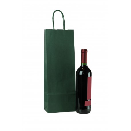 Bolsa de papel asa rizada para botellas verde 39x14+8.5cm