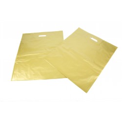 Bolsas de plástico asa troquelada dorada 25x35cm